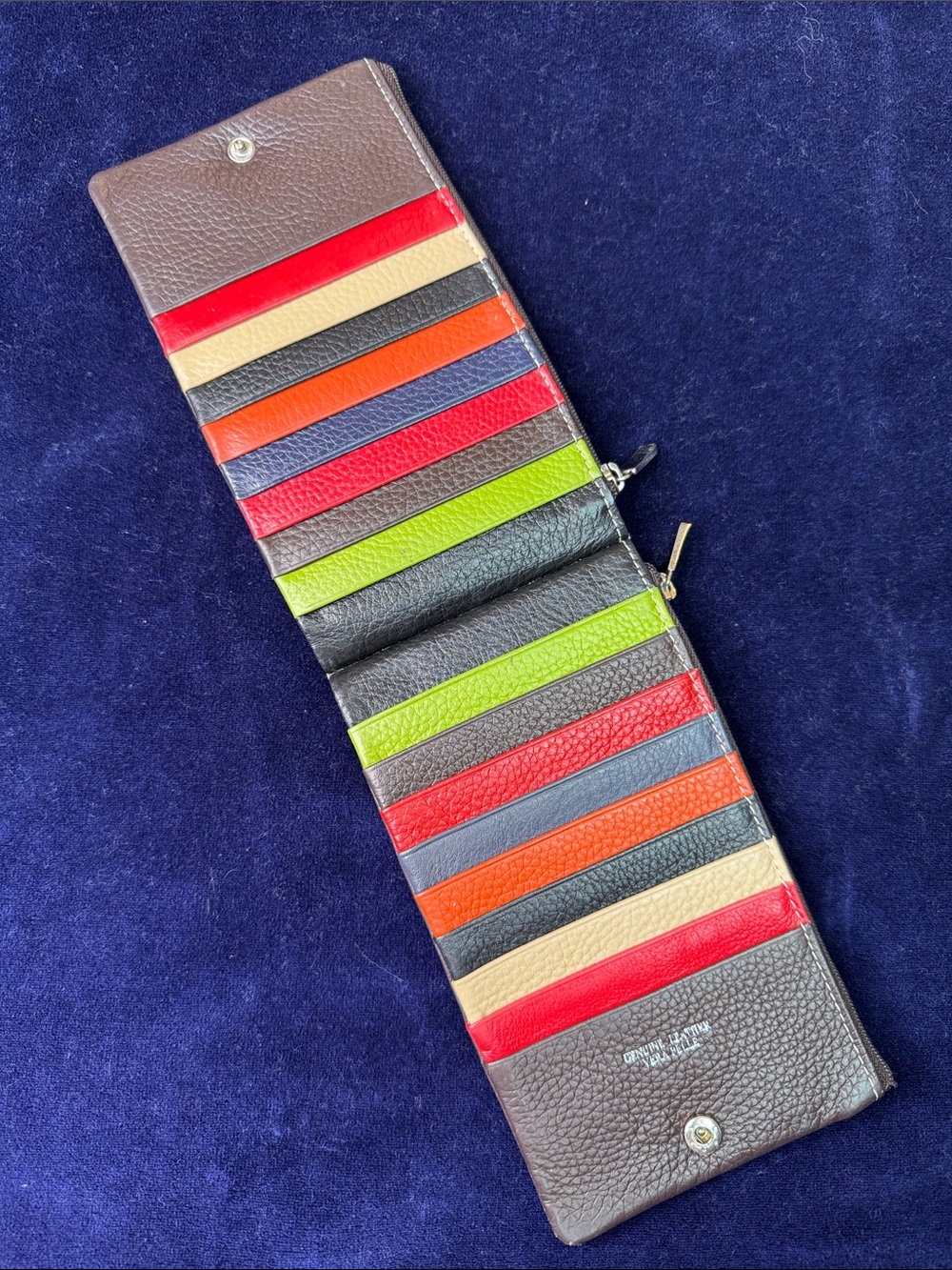 Vera Pelle 18-Pocket Leather Accordion Card Wallet in Multicolors